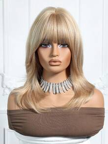 18-Inch Elegant Brown Long Curly Wig With Highlights And Bangs - Dark Roots To Light Tips Synthetic Hair Wigs For Women Daily Party Holiday Travel For Halloween And Christmas New Year Carnival Music Festival Cosplay ,Gifts For Girls,Summer Graduation Gifts,Ready-Made Gifts,Halloween Christmas Gifts - 金色 - 查看 3