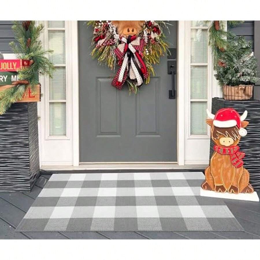 LAN-Buffalo Plaid Rug 24''x35''Grey And White Checkered Mat Cotton Machine Washable Carpet Layering Rug For H/Welcome Door Mat Front Porch Kitchen Farmhouse Entryway BathroomS138 - 211x2Rectangular - View 1
