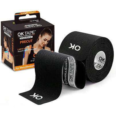 TAPE  Kinesiology,Tape 10 Inches Precut,1 Strips, Cotton Elastic Athletic Tape Latex Free, Of Random Color.Durable Sports Muscle Tape Reduces Overstretching Risk, Adheres Well To Body Curves.