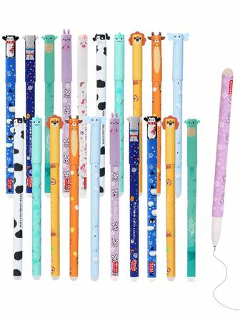 12pcs Random Animal Shaped Erasable Gel Pen Set, Multi-Color Ink, Cute Lion, Elephant, Cow, Dinosaur Designs, Suitable For Writing, Drawing, Practicing, Doodling, Can Be Used As Student Rewards