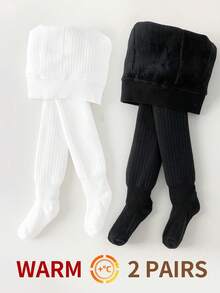 2 pares/paquete Medias casuales y cálidas con lazo para niñas, invierno