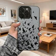 Cubierta de teléfono para iPhone con diseño de pájaros en vuelo gris oscuro y negro estilo artístico para uso diario en casa y oficina Aplicable a teléfonos Apple y Galaxy. - Blanco - Ver 1