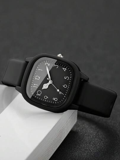 Silicone Watches, Square Dial Quartz Wrist Classic Combination Set (Watch Box Not Included) view 5