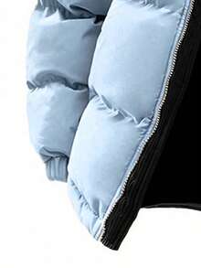 Men's Autumn/Winter Color Block Thickened Warm Outdoor Sports & Casual Hooded Padded Coat - Dusty Blue - View 4