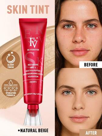 FV哑光防水粉底液 - 持久妆效，中高遮瑕，控油轻盈配方，防水遮瑕膏，全效遮瑕粉底液，专业妆前乳，适合混合性/油性肌肤，30克