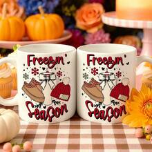 1 "Frozen Season" Christmas Coffee Mug With Snowflake Hat And Winter Boots Design - Pink And White Holiday Mug With Red Letters, Hot Cocoa Gift, Suitable For Home, Office, Party Use (Compatible With Hot Drinks) - 粉色 - 查看 4