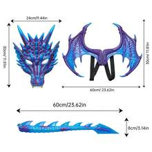 Dragon Costume, Dragon Wings, Dragon Tail, Dragon Mask Set, Christmas And Halloween Cosplay Props - Màu xanh lam - Xem 8