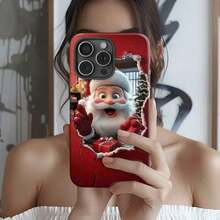 Funda navideña para phone 17 Pro Max con diseño de Papá Noel, dos en uno, con fondo rojo. Compatible con phone 17, 16 Pro, 15 Pro, 13 y 12. Fabricada en TPU, resistente a golpes y caídas. Ideal para regalar a familiares, amigos, parejas y en estas fiestas. - Blanco - Ver 4