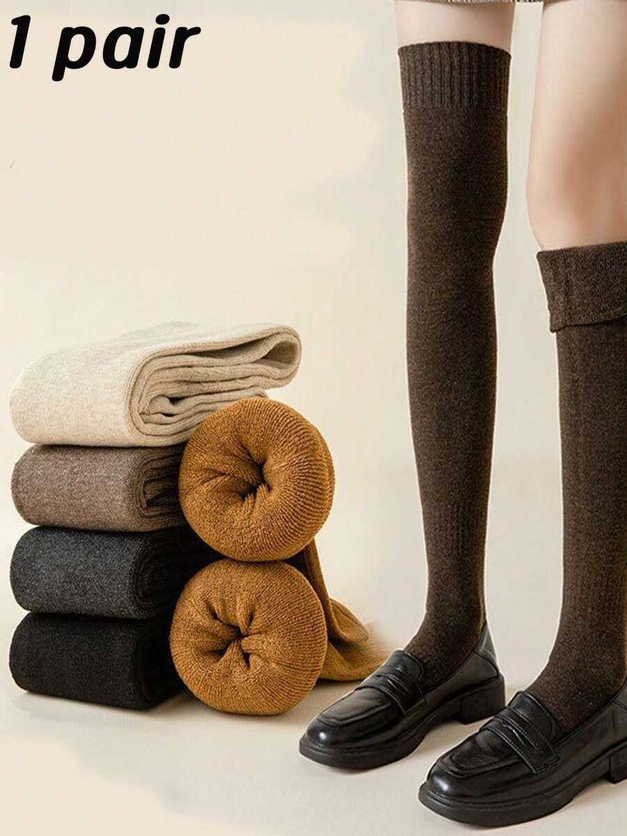 1 Pair Autumn/Winter Over-The-Knee Socks, Warm Thick Thermal Lined, Tall Over-The-Knee, Anti-Slip Slimming Socks, Versatile For Women