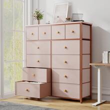 EnHomee Dresser For Bedroom With 12 Fabric Drawers, Tall Dresser With Wooden Top & Metal Frame, Bedroom Dresser, Dressers & Chests Of Drawers, Room Decor, Home Deco, Festival Decor, Pink - Hồng - Xem 6