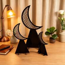 3件套伊斯兰新月亚克力桌面摆件 - 节日家居装饰，中东阿拉伯几何图案桌面中心摆件，伊斯兰风格装饰（黑/白/金，小/中/大/3件套） - 彩色 - 查看 2