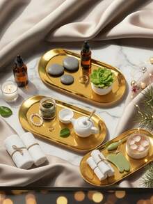椭圆形金属托盘烛台，简约欧式风格，适用于婚礼、派对、烛光晚餐餐桌装饰，也适用于家庭祈祷、家居装饰、办公室装饰、婚礼装饰、客厅摆设，可作为节日礼物、生日礼物、毕业礼物、婚礼礼物、送给闺蜜的礼物、送给女性的礼物、冬季礼物、圣诞节家居装饰、斋月装饰、开斋节礼物、斋月配件 - 金色 - 查看 11
