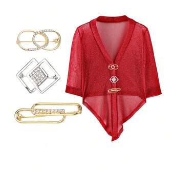 1/3pcs Metal Geometric Brooch, Versatile Temperament Accessories, Fashionable Waist Neckline Fixed Pins, Exquisite And Practical Jewelry