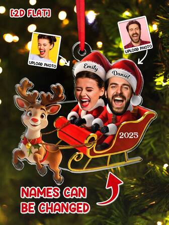 Catygift Adorno de Navidad personalizado para pareja, regalo festivo personalizado en 2D plano con nombres, fotos, año, recuerdo conmemorativo