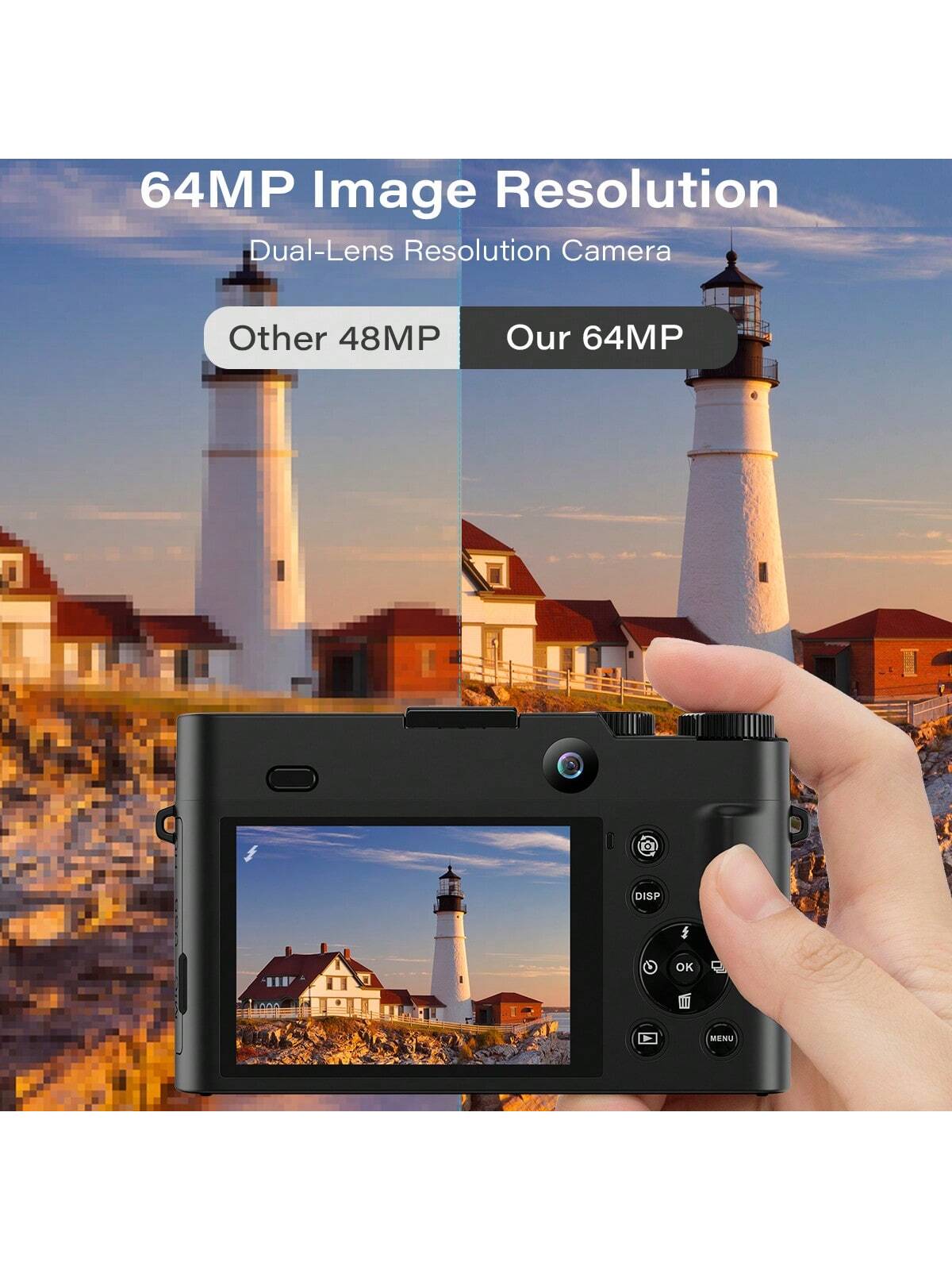 Nicamery كاميرا رقمية 4K، كاميرا خلفية وأمامية 64...