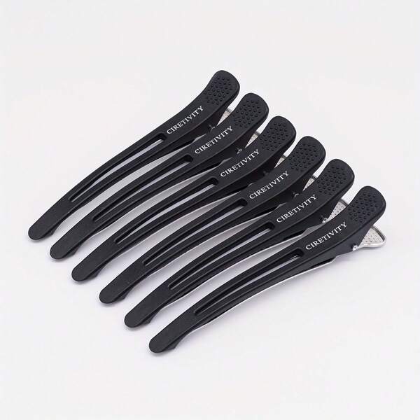 6pcs Of Professional Hair Clips, For Styling Partition, No Slip No Trace Duckbill Hair Clip, With Silicone Belt, Salon And Home Hair Hair Clip, Suitable For Women, Men - Black 4.3 Inches Long