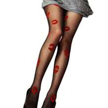 CT TAPESOCKS 2 Pairs Sexy Thin Lips Print Sheer Stockings, High Waist Black Tights, Versatile Wear - Multicolor - View 6