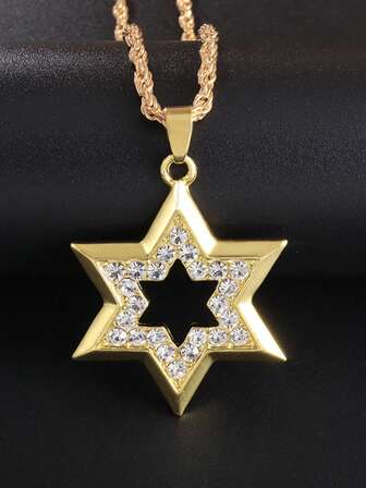 1 pieza Colgante de Estrella de David de moda, Colgante de hexágono brillante, Amuleto de Escudo de David Joyería de accesorios para hombres