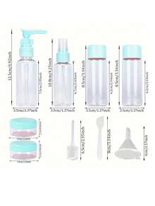 9件套旅行洗漱用品瓶套装，喷雾瓶，旅行收纳瓶，防漏硅胶挤压式旅行配件，旅行必备洗发水、护发素、润肤露等，旅行必备，旅行洗漱用品瓶，旅行装收纳瓶