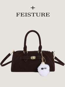 1pc FEISTURE Women's PU Leather Handbag, Fashion One Shoulder Crossbody Bag With Metal Buckle And Pendant, Suitable For Daily Outing, Dating, Commuting - Coffee - View 2