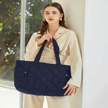 Prite Quilted Tote Bag For Women, Lightweight Puffer Tote With Zipper, Travel Work Nurse Gym Bag(Blue) - ColorC - View 7
