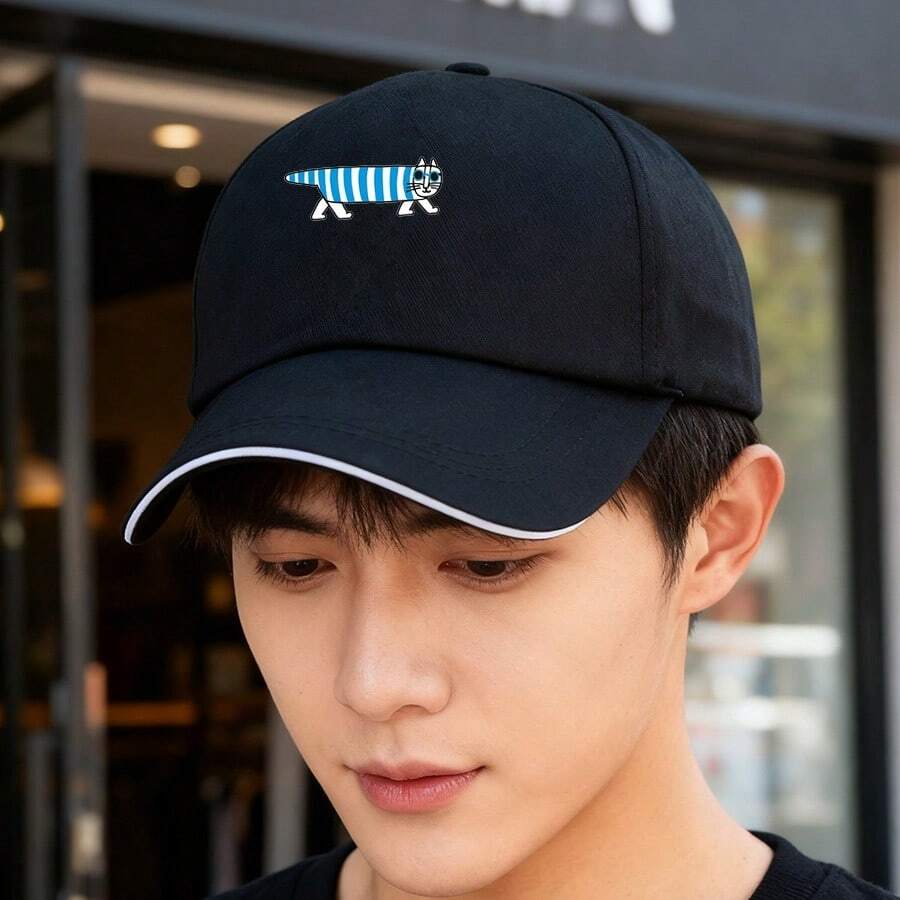 Black Striped Cat Design Cut - Edge Cap breathable low cap low cap unisex Baseball cap large head around duck cap ball cap visual graphic print baseball cap sports fashionable retro snapback small head around snapback cap Duckville cap - ブラック - チェックする 1