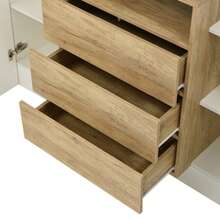 Sideboard, Modern Chest Of Drawers, 140cm Cabinet, High-Gloss White And Wood Finish, Multicolored LED Lighting Effects. Stylish Storage Solution (Partially Glossy Surface) - Natural Color - View 9