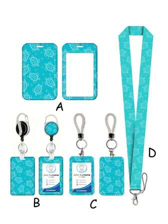 1 st ABS blå havssköldpaddsmönster personlig korthållare med drag-och-tryck-funktion, nyckelringshänge väskberlock, student-/arbets-ID-kortskydd, lämplig som present eller dagligt bruk