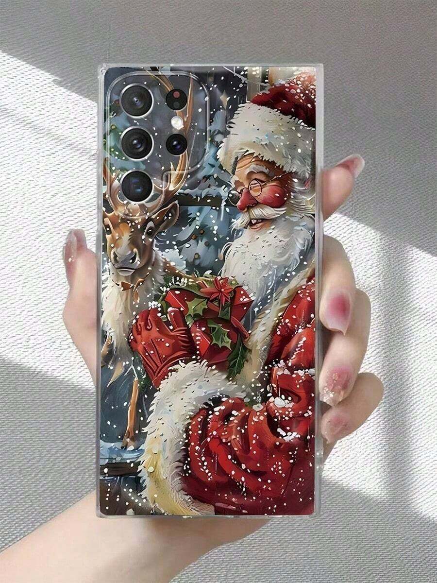 Funda navideña para phone 17 Pro Max con diseño pintado a mano de Papá Noel y renos. Compatible con phone 17, 16, 15, 14, 13, 12, 11, Pro Plus y 25/24/23/22/21/ULTRA/PLUS/FE/Able-Pri71/56/55/54/53/52/36/35/34/26/25/23/16/15/14/13/06. Fundas para teléfono hechas a medida: la perfección de la moda. - Multicolor - Ver 1