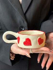 1 pieza Juego de tazas cerámicas hechas a mano con forma de corazón (corazones rojos, rosas, negros) - Taza de café/té, taza, vaso para beber en la oficina con diseño 3D único de corazón | Regalo perfecto para el Día de San Valentín para ella