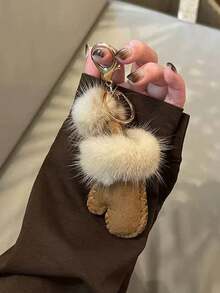 Yogodlns Plush Glove Shaped Bag Charm Pendant, Winter Wallet/Handbag Hanging Decoration, Keychain DIY Accessory, New Plush Keychain, Fashion Accessory For Women, Phone Bag Pendant, Leather & Plush Glove Keychain - Camel - View 1