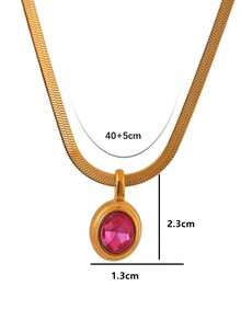 Women's Stainless Steel Waterproof Vintage 18K Gold-Plated Multicolor Cubic Zirconia Oval Pendant Necklace, Fashionable And Simple For Daily Wear
