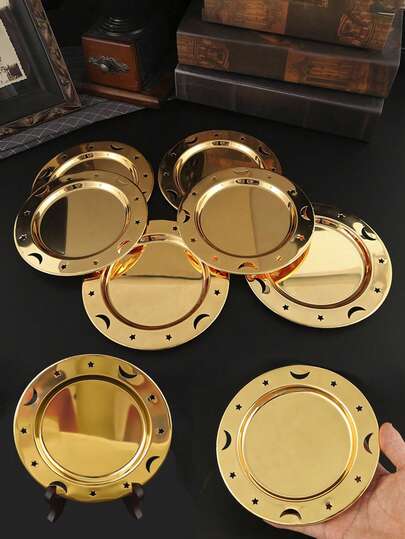 1/3/6 件装星月图案圆形金属盘，派对装饰托盘，家庭聚会装饰托盘，餐厅装饰，可重复使用，可机洗，桌面装饰托盘，节日主题派对装饰托盘，家居装饰