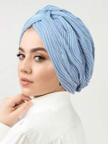 1pc European & American Style Multi-Color Leaf Crinkle Front & Back One-Piece Women Solid Color Headscarf Cap Hair Sleep Cap Sleep Bonnet,Summer,Beach,Hat,Holiday,Travel - Multicolor - View 14