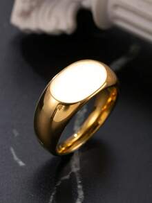 18K Gold Plated Stainless Steel Polished Ring, Minimalist Style, Unisex, Casual Geometric Design, Suitable For Daily Wear, Unisex Gift - Yellow Gold - View 4