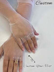 1雙客製化新娘手套，可印製姓名與日期的個性化新娘手套，女士長款網紗手套，婚禮儀式正式配件 - 彩色 - 查看 3