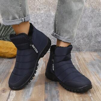 Men's Snow Boots, Winter Shoes, Side Zipper Pull-On Short Boots, Anti-Slip, Fully Fur-Lined Outdoor Sports Shoes