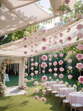 12 st (11 rosa rosor + 1 rulle genomskinligt rep), bröllopsdekoration hängande röda rosor, bröllopsdekoration hängande röda rosor i rayonblommor - lämplig för bröllopsbågar, alla hjärtans dag-fester, möhippor, buketter, festdekorationer och takdekorationer - den perfekta presenten för bröllopsplanerare och gör-det-själv-entusiaster