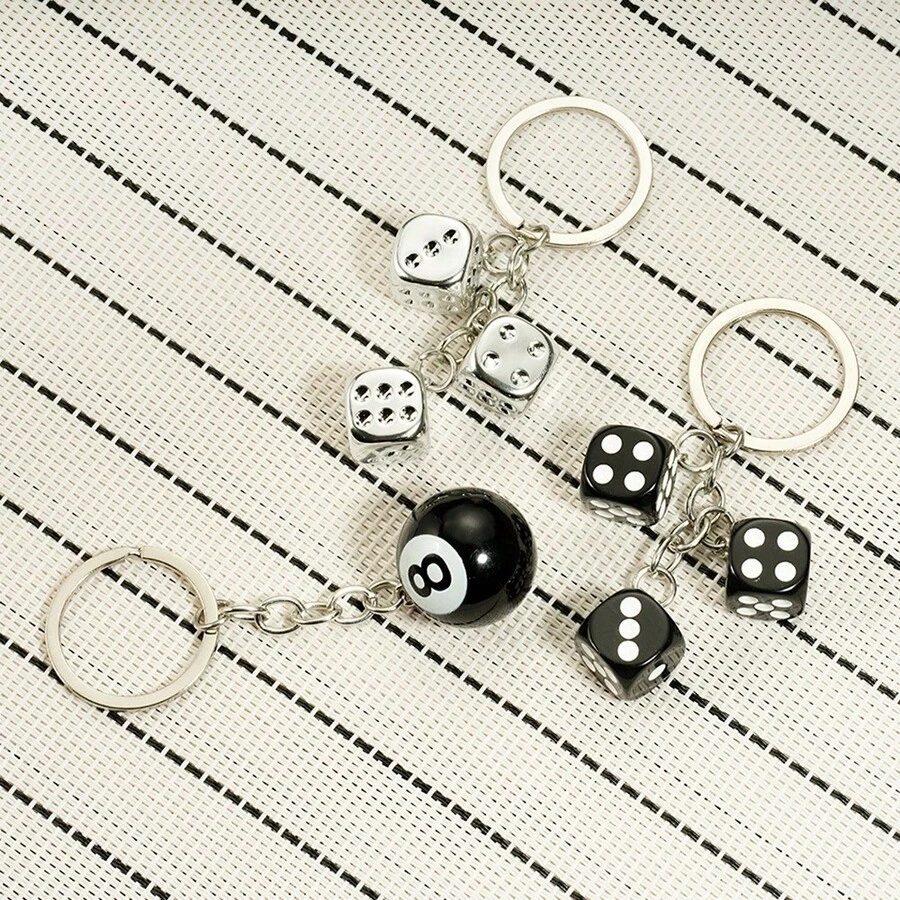 1pc Fashionable 8-Ball Dice Stainless Steel Keychain, Personalized Design Key Ring Bag Charm Accessory