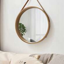 1pc Espelho de parede com moldura de madeira para dormitório, penteadeira, banheiro, maquiagem