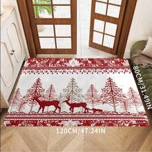 1 pieza Alfombra de área con diseño de árboles de pino, copos de nieve y ciervos, lavable, para usar en salas de estar, dormitorios, hoteles, restaurantes, salas de lectura, de gran tamaño, para decoración interior y exterior