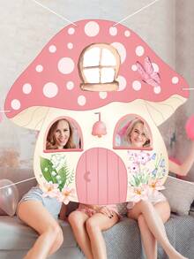 大型蘑菇造型摄影道具，仙女主题生日派对装饰，粉色仙女自拍相框背景，森林花园拍照背景，仙女装饰品 - 彩色 - 查看 3