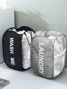 1 pieza Cesta plegable para ropa sucia de uso doméstico con red de almacenamiento y asa, cesto de lavandería para baño y dormitorio, nuevo tipo de organizador de lavandería plegable - Rosa 2 - Ver 1