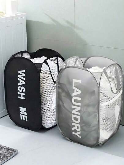 1pc Household Foldable Dirty Clothes Basket Popup Net Storage With Handle Laundry Hamper For Bathroom Bedroom New Type Collapsible Laundry Organizer