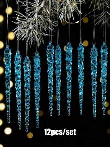 12pcs/Set Transparent Icicle Pendant, Holiday Party Decor, Threaded Icicle Decor Pendant, Suitable For Christmas Decoration, Home Decor, Room Decor, Scene Decor, Winter Christmas Decoration, Christmas Home Gift, Christmas Ornament - Multicolor - View 16