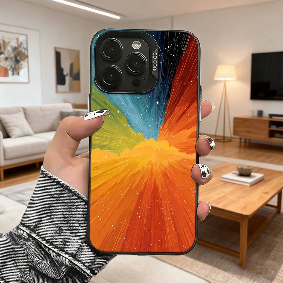 Cubierta de teléfono con diseño de estallido de colores arcoíris para iPhone 14 Pro Max funda protectora con patrón de explosión de luz multicolor ideal para uso diario en casa y viajes Aplicable a teléfonos Apple y Galaxy. - Blanco - Ver 1