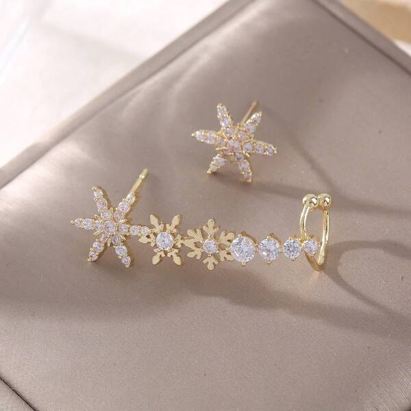 أقراط مصممة بشكل نجمي فاخر، مرصعة بالزركونيا اللامعة، بطراز أنيق عتيق، من النحاس والفضة الإبرية، الأقراط الفاخرة مثالية للحياة اليومية أو الحفلات