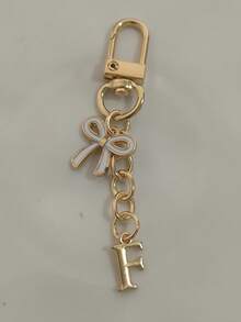 1pc White Exquisite Bow Tie Capital A-Z Letter Keychain Pendant Suitable For Bags, Backpacks, Car Key Pendants, Graduation Season, School Season, Small Gifts For Each Other, Suitable For Handbags, Backpacks, Keys,