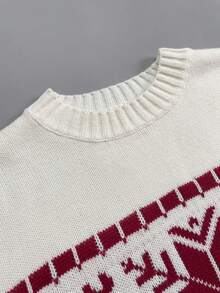 Women's Fashion Christmas Fair Isle Sweater, Reindeer & Snowflake Print Long Sleeve Ribbed Knit Pullover, Holiday & Everyday Wear For Ladies In Winter