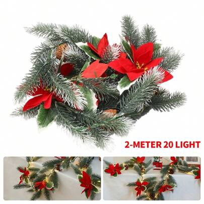 NetHong 2M-20Lights Christmas Berry & Pine Cone String LED Lights Fairy Xmas Tree Decorations LED Pre Lit Christmas Garland With Lights Door Wreath Fireplace Christmas Decor